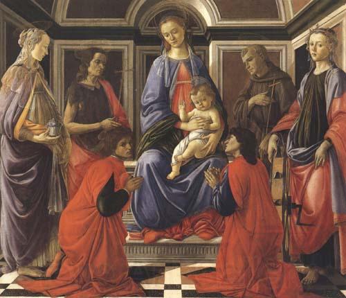 Sandro Botticelli Madonna enthroned with Child and Saints (Mary Magdalene,John the Baptist,Cosmas and Damien,Sts Francis and Catherine of Alexandria) Spain oil painting art